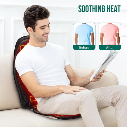 Snailax Back Massager with Heat, Vibration Massage Chair Pad, Seat Cushion | 10 Motors, 5 Modes, 3 Intensities, 2 Heat Settings, 3 Heating Areas, 30/60/90-Min Timer, Foldable, Carry Bag, 2026 Upgraded