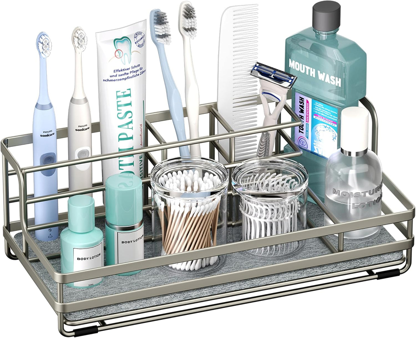 HapiRm Toothbrush Holders for Bathroom - 5 Partitions Bathroom Counter Organizer with Instant Drying Stone, Stainless Steel Countertop Storage Electric Toothbrush Toothpaste Holder - Black