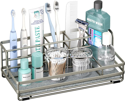 HapiRm Toothbrush Holders for Bathroom - 5 Partitions Bathroom Counter Organizer with Instant Drying Stone, Stainless Steel Countertop Storage Electric Toothbrush Toothpaste Holder - Black