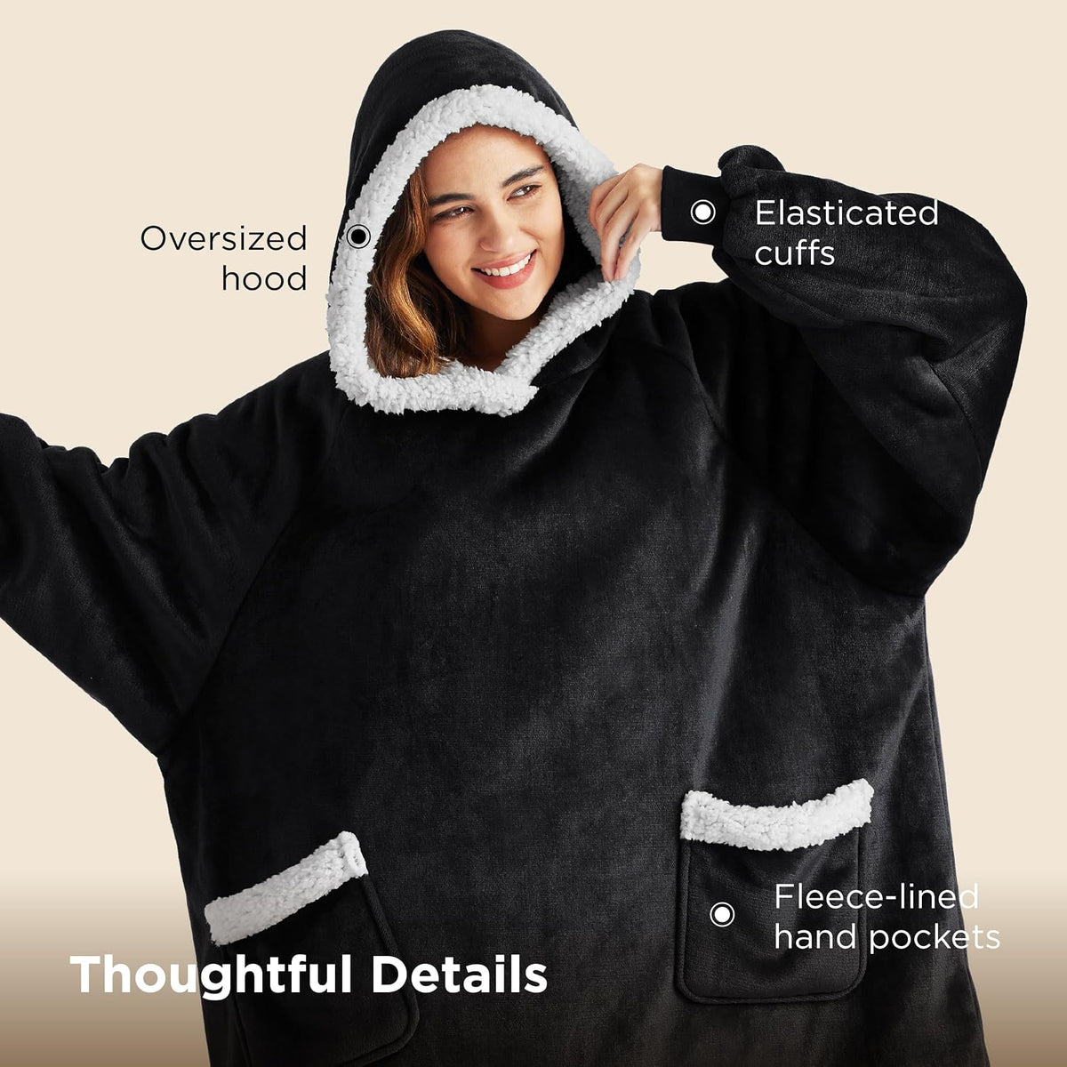 Bedsure Wearable Blanket Sherpa Hoodie Gifts, Sweatshirt, Grey, Standard