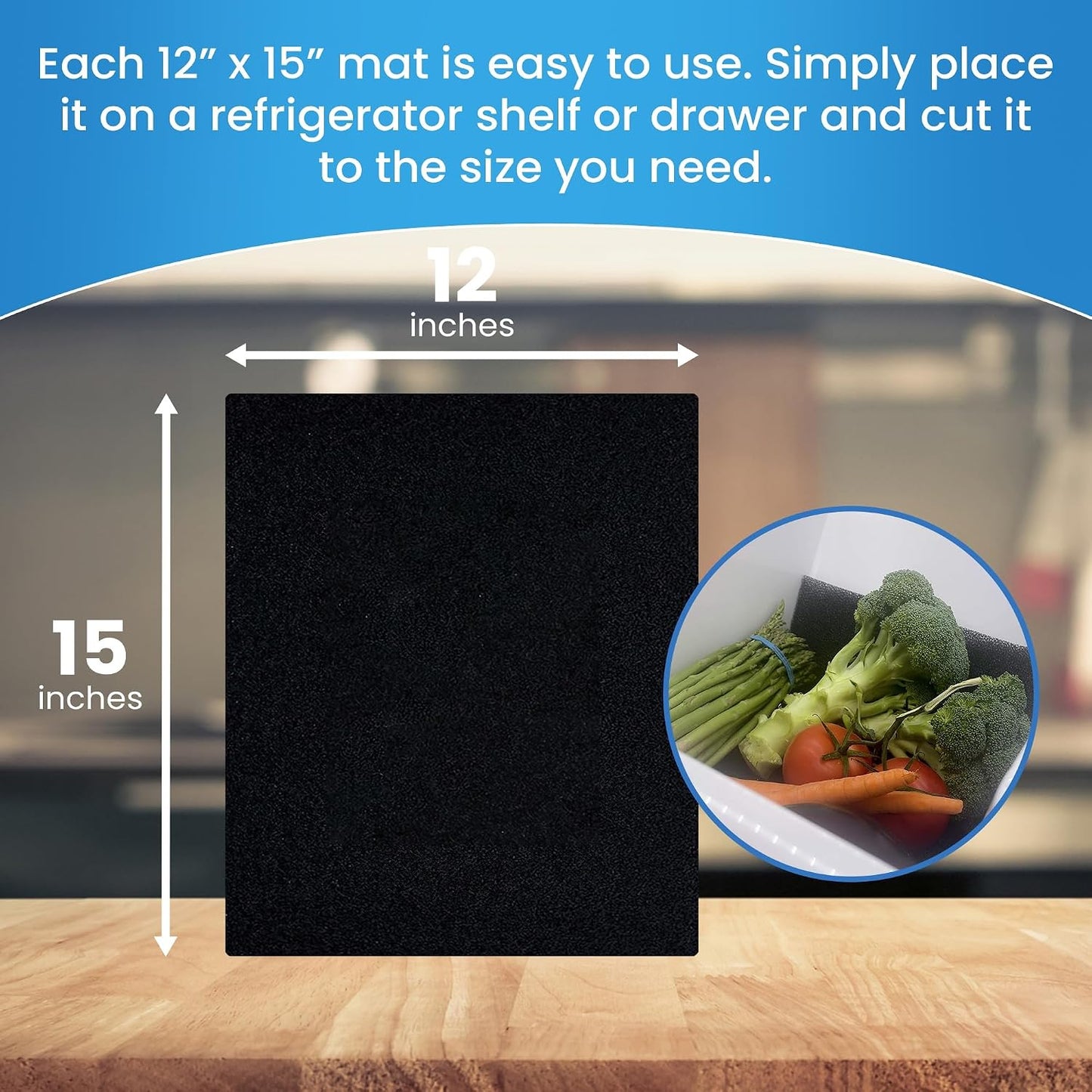 Bluapple FreshMats - Refrigerator Bin Liners, Fridge Drawer Mats - Keeps Produce Fresh Longer, Prevents Bruising, Promotes Air Circulation - BPA-Free Polyurethane Foam - (4-Piece Set, 12"x15", Green)