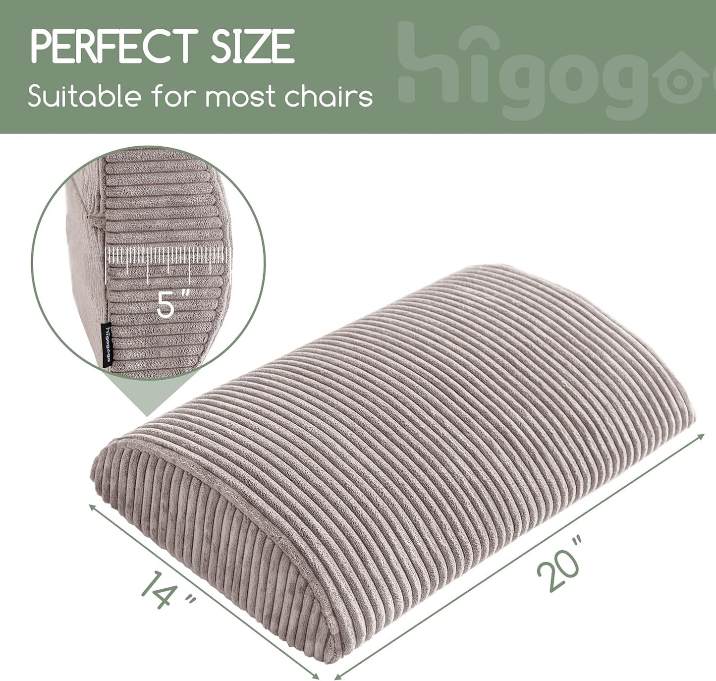 HIGOGOGO Lumbar Support Pillow for Recliner Chair/Accent Chair/Couch, Memory Foam Back Support Cushion for Elderly, Recliner Cushions for Back Rest, Pain Relief, Reading, Washable Cover, Brown