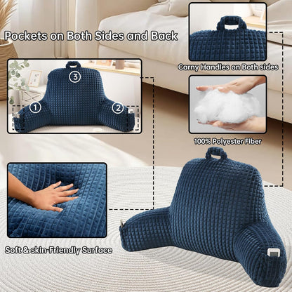 Reading Pillow with Arms for Sitting in Bed,Backrest,White Flannel,M | 17" Backrest Supports Back for College Students,Elbows & Forearms for Dorm Reading,Gaming,Watching TV