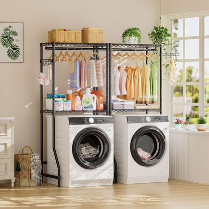 Golpart Laundry Organizer Shelves Over the Washer and Dryer Storage Shelf | Heavy Duty Laundry Room Organization Clothes Drying Rack Adjustable Height Wire Shelving and Wire Basket with Hanger Rod