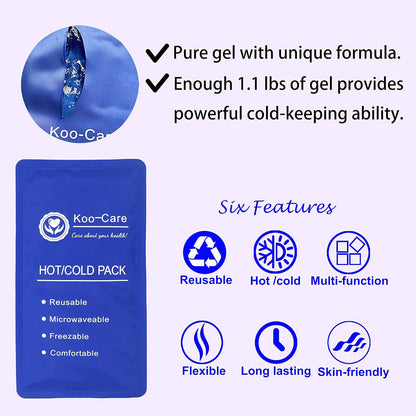 Koo-Care Flexible Gel Ice Pack & Wrap with Elastic Strap for Hot Cold Therapy - Great for Migraine Relief, Sprains, Muscle Pain, Bruises, Injuries (Head, Neck, Arm, Elbow, Knee, Ankle)