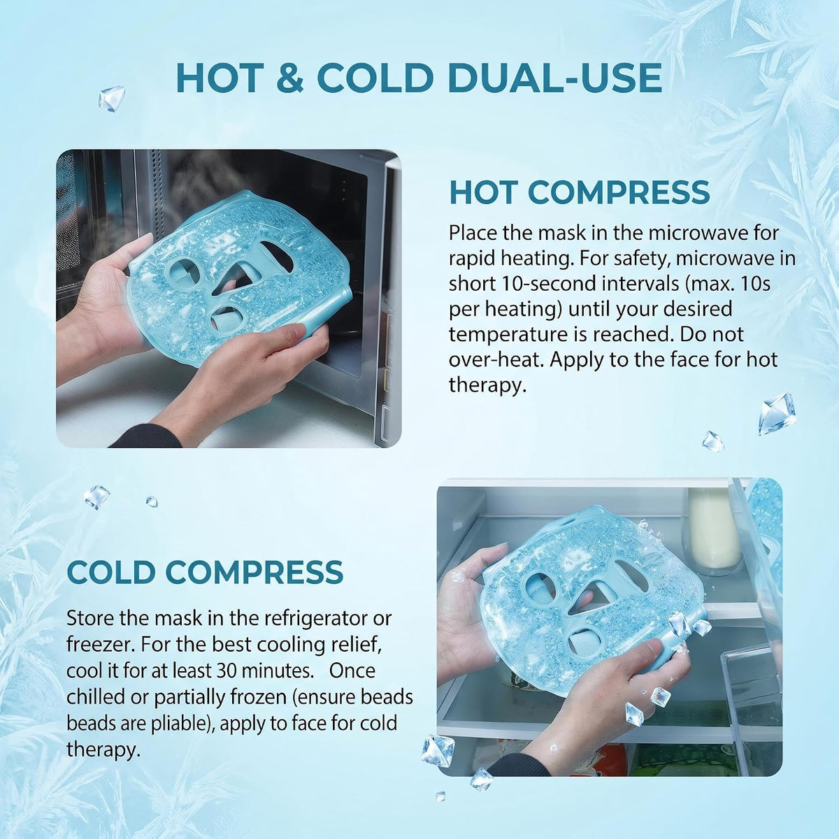 Ice Face Mask and Cooling Eye Mask Set, Reusable Gel Beads Cold Compress Mask for Puffy Eyes, Dark Circles & Sinus Relief, Hot Cold Therapy Face Mask for Skincare, Sleep & Tired Eyes