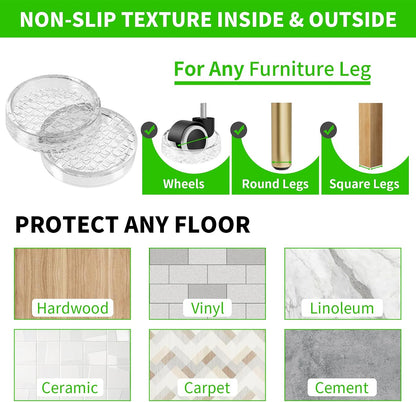 Non Slip Furniture Pads for Hardwood Floors - 12PCS 2" Caster Cups, Round | Furniture Stoppers to Prevent Sliding, Anti Slip Furniture Coasters Cup, Floor Protectors for Furniture Bed Couch Chair,Black