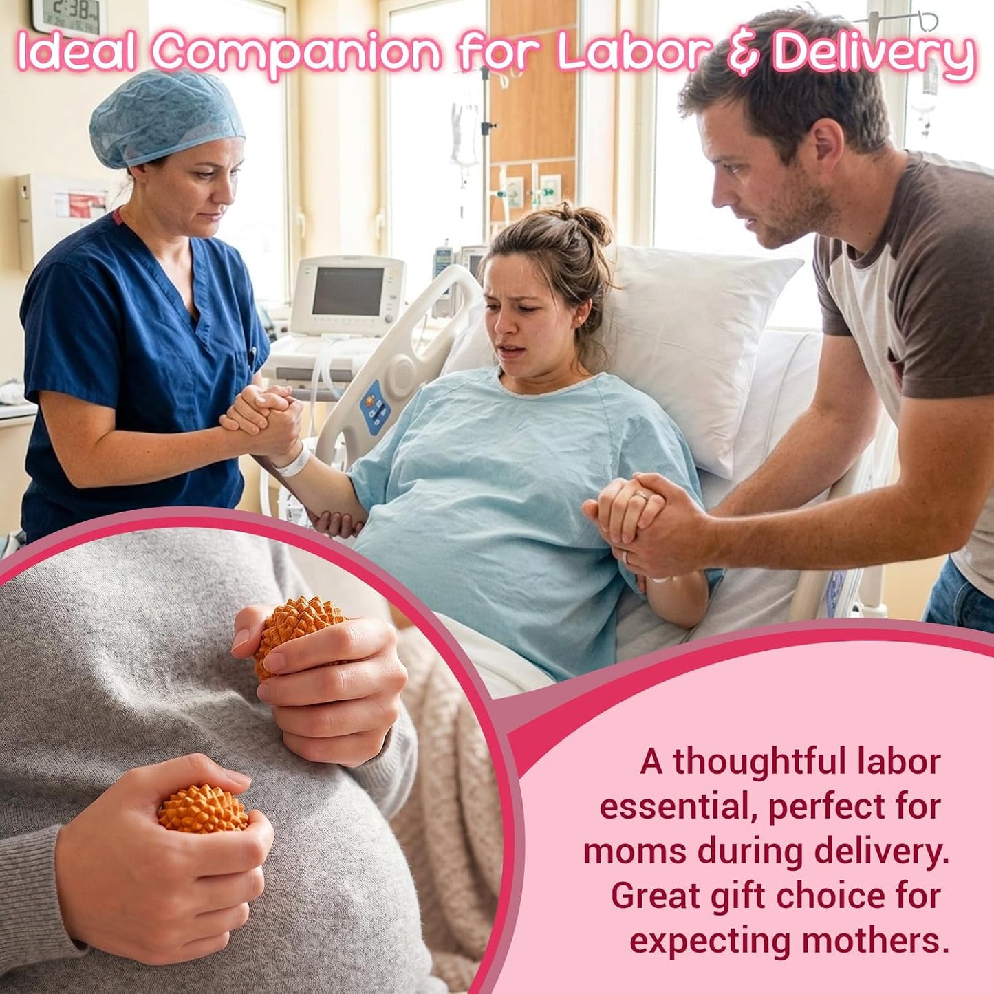 SIMPOR 2 Pcs Wooden Massage Ball, Acupressure Ball for Labor & Delivery, Birthing Comb Alternative for Birth Contraction Relief, Spiky Ball, Birth Comb & Labor Essentials Gift
