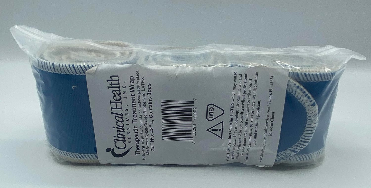 Therapeutic Treatment Wrap, 3 Count Pack, Binder Tape Like Wrap, Elastic Stretch, Effectively Holds Moist Heat Packs, Heating Packs, Cold Packs and Electrodes in Place (2.5" W x 24" L)