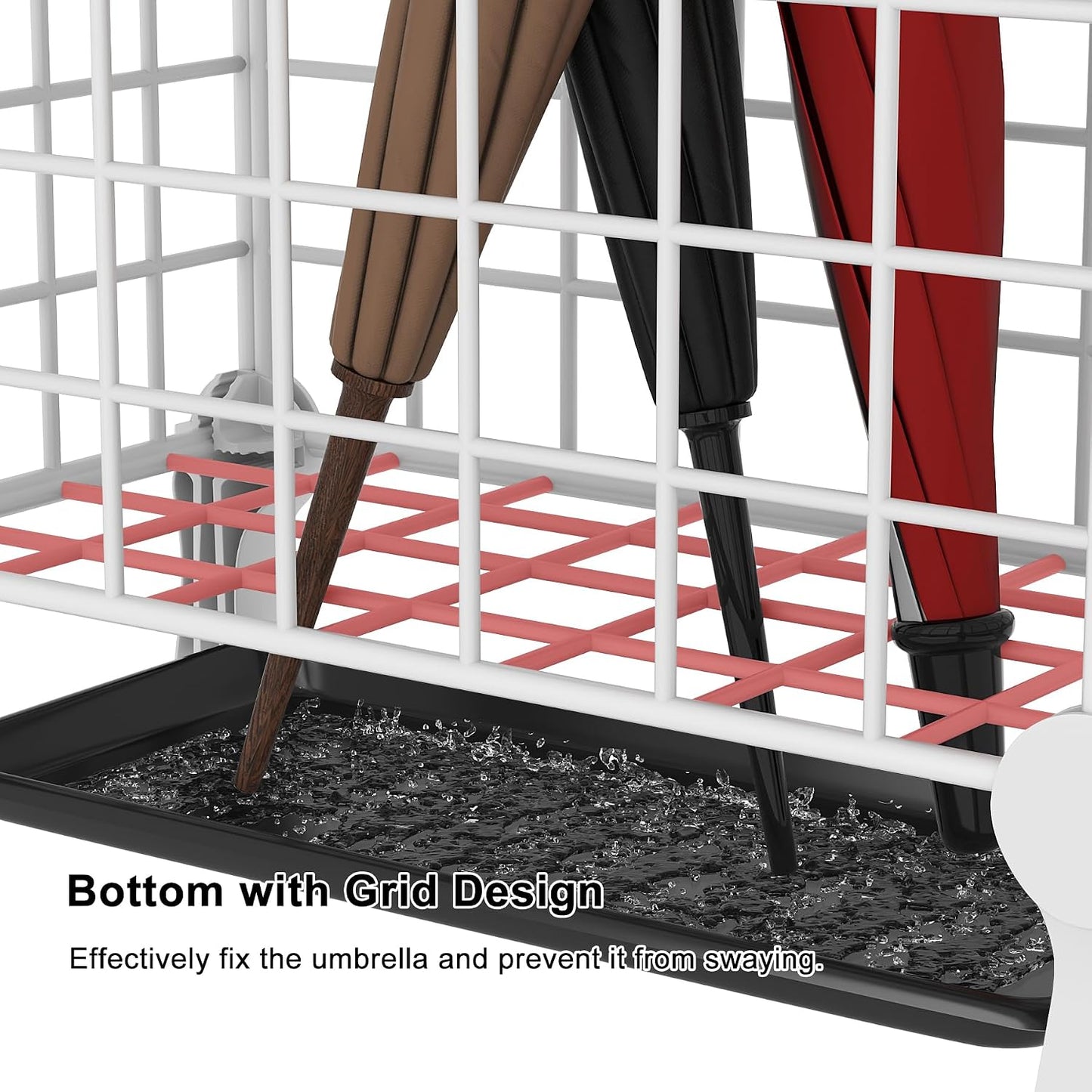 AWTATOS Umbrella Holder Entryway, Umbrella Stand Freestanding, Black | Metal Square Umbrella Rack Organizer with a Removable Drip Tray, Hooks