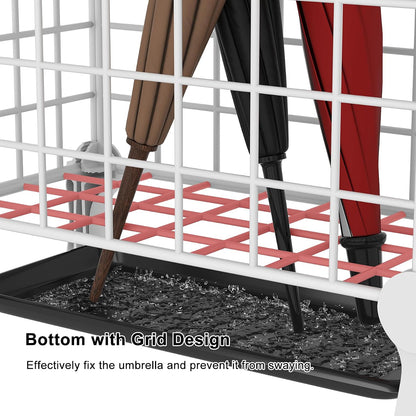 AWTATOS Umbrella Holder Entryway, Umbrella Stand Freestanding, Black | Metal Square Umbrella Rack Organizer with a Removable Drip Tray, Hooks
