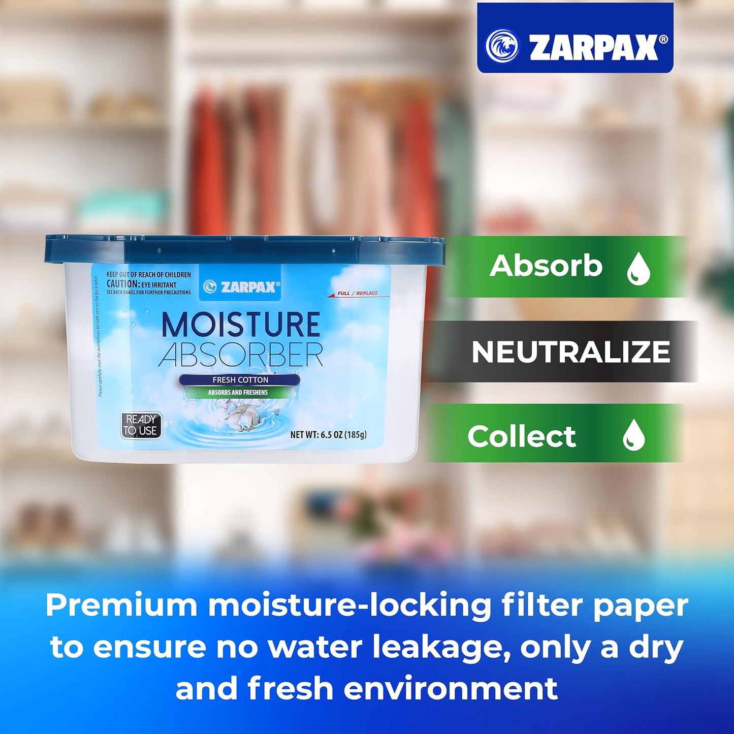 ZARPAX Moisture Absorber Activated Charcoal 10.5 oz/300g | Removes Moisture, Damp, Humidity & Odors | Odor Absorber | Moisture Trap for Bathroom, Closet, Kitchen & Small Spaces | Set of 4
