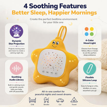 Portable White Noise Machine for Baby | Sleep Aid Music Lullaby Sound Machine with Star Projector for Nursery, Home, Travel | Gift for Infants, Toddlers, Kids