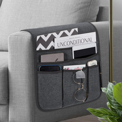Teniux Remote Control Holder GRS Certified Armchair Caddy for Recliner Couch, Recycled Material Non-Slip Armrest Organizer with 5 Pockets for Magazine, Tablet, Phone, iPad (Dark Grey)