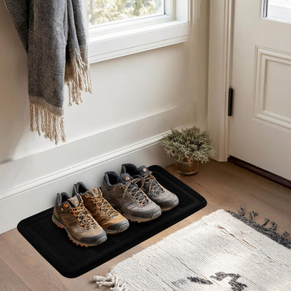 Croft&Cane Rubber Boot Tray - Black 16x32 inch Large Waterproof Shoe Tray | Heavy Duty Big Foot Indoor Outdoor Boot Mat with Raised Edges - Slip Resistant Entryway Garage Pet Feeding Multi-Purpose Mat