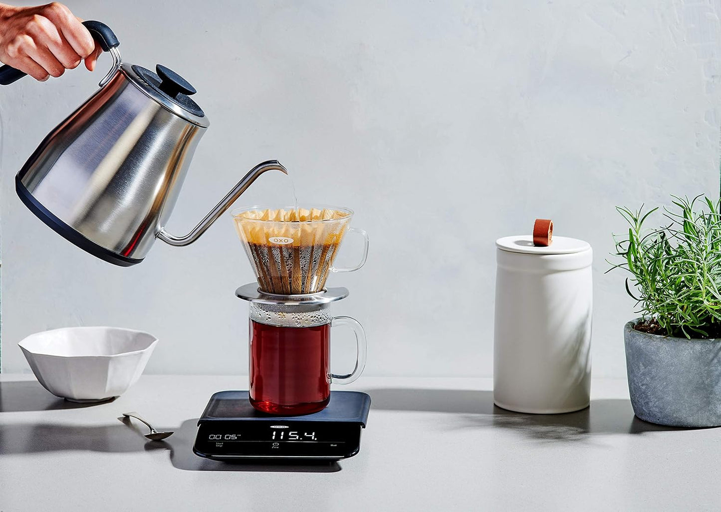 OXO Brew Pour Over Gooseneck Electric Kettle - Stainless Steel | Adjustable Temperature Control, Built-In Timer, Cord Free, Precise Pour, Automatic Shut-Off, Coffee And Tea