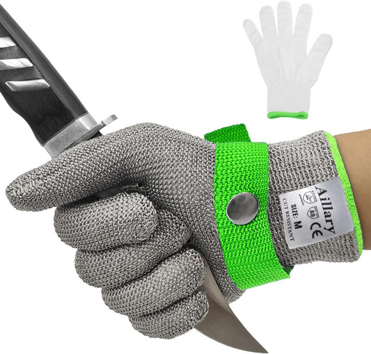 Aillary Level 9 Cut Resistant Kitchen Glove,Food Grade,Machine Washable,Stainless Steel Wire Metal Mesh Safety Work Glove for Mandolin,Meat Cutting,Oyster Shucking,and Wood Working (Large)