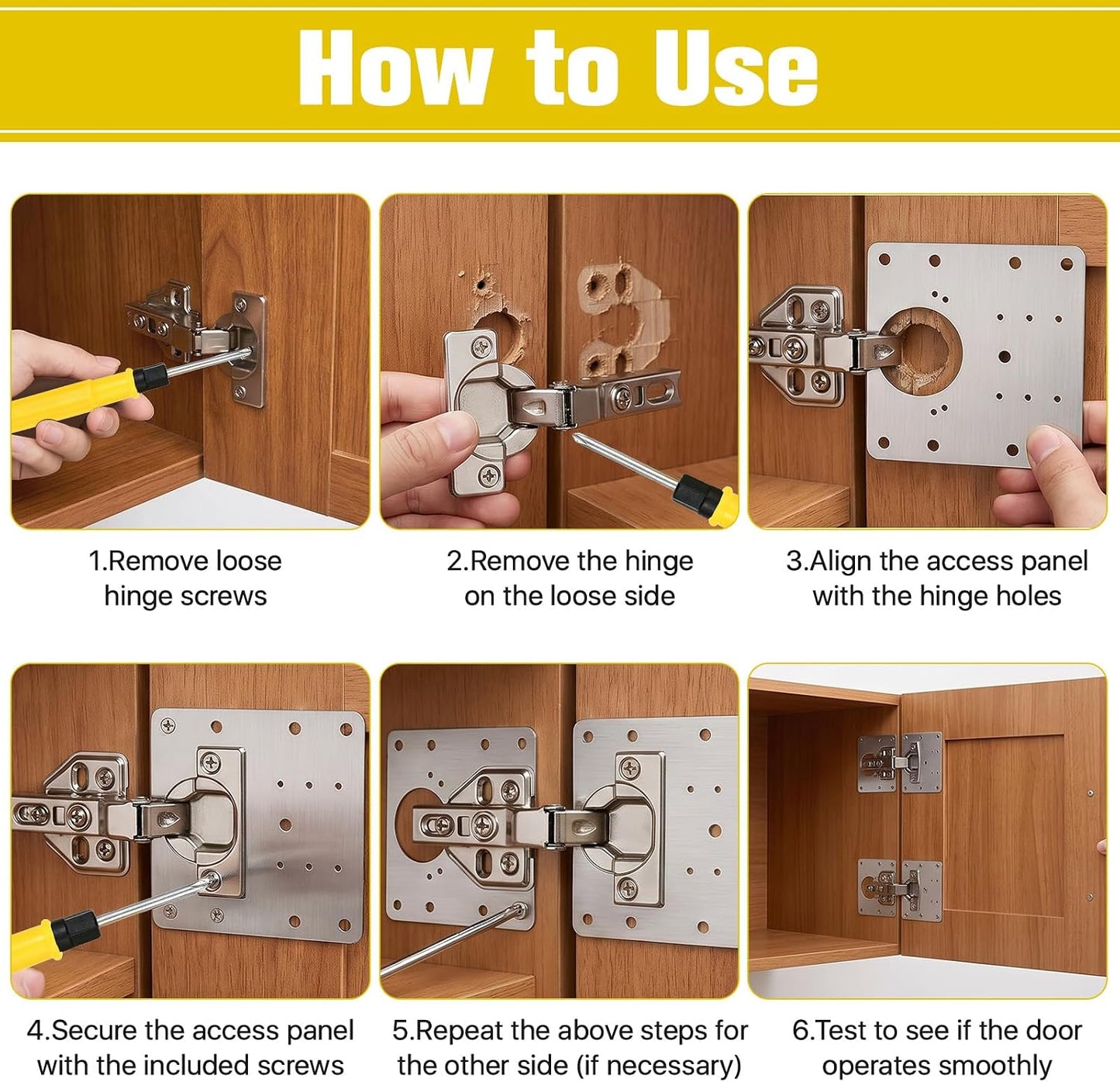 20 Pcs Stainless Steel Cabinet Hinge Repair Plate, 90x90mm Door Hinge Mounting Plate with 120 Screws and 1 Screwdriver, Hinges Repair Fixing Plates for Kitchen Cupboard Doors & Furniture