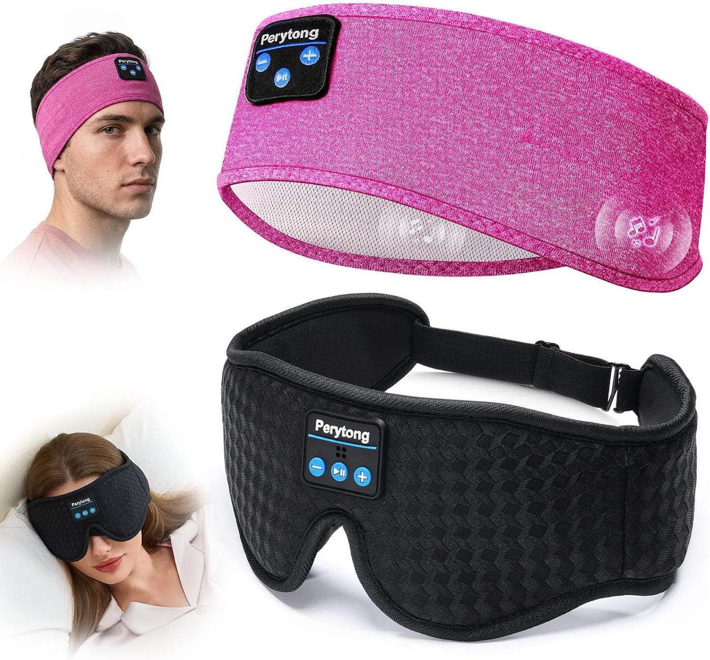 2-Pack Sleep Headphones & 3D Sleep Mask Set, Sleep Headband Headphone & Wireless Eye Mask with Ultra-Thin Speakers for Side Sleepers, Idea for Running, Workout, Insomniac, Travel, Meditation