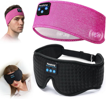 2-Pack Sleep Headphones & 3D Sleep Mask Set, Sleep Headband Headphone & Wireless Eye Mask with Ultra-Thin Speakers for Side Sleepers, Idea for Running, Workout, Insomniac, Travel, Meditation