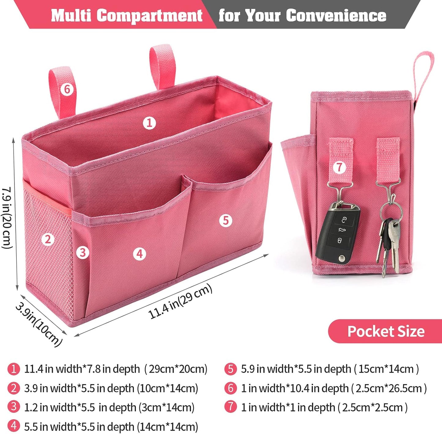 Bseash Bunk Bed Organizer, Bedside Caddy Hanging Bed Organizer Storage Bag 8 Pockets, for College Dorm Rooms Bed, Hospital Bed, Baby Bed Rails, 600D Oxford Cloth