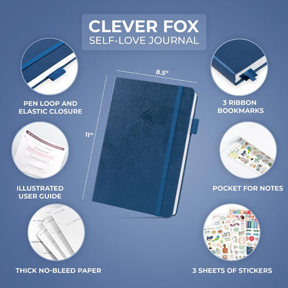 Clever Fox Self-Love Journal for Women, Gratitude, Positivity, Aquamarine | 6-month daily mental health journal with stickers, self-care, anxiety therapy, life & wellness planner for teens & adults