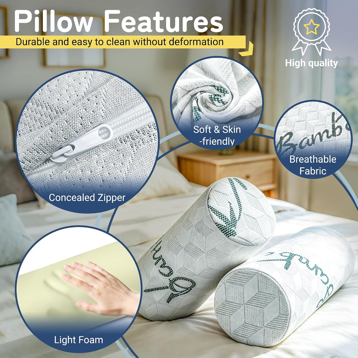 Cervical Roll Pillow, Cylinder Neck Pillow with Removable Washable Cover