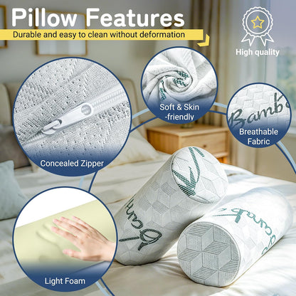 Cervical Roll Pillow, Cylinder Neck Pillow with Removable Washable Cover