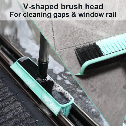 Grout Cleaner Brush with Long Handle, V-Shaped Floor Scrub Brush Swivel Grout Brush Stiff Bristle Floor Grout Scrubber for Bathroom, Tile Line, Crevice, Kitchen, Wall, Deck, Garage (Green)