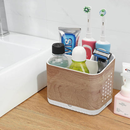 Bathroom Toothbrush Holders, Toothbrush and Toothpaste Holder (Wood Grain) | Easy To Clean, Drainage, Removable, Non-Slip, 4 Slots Tooth Brush Holder for Bathroom Countertop Organizer