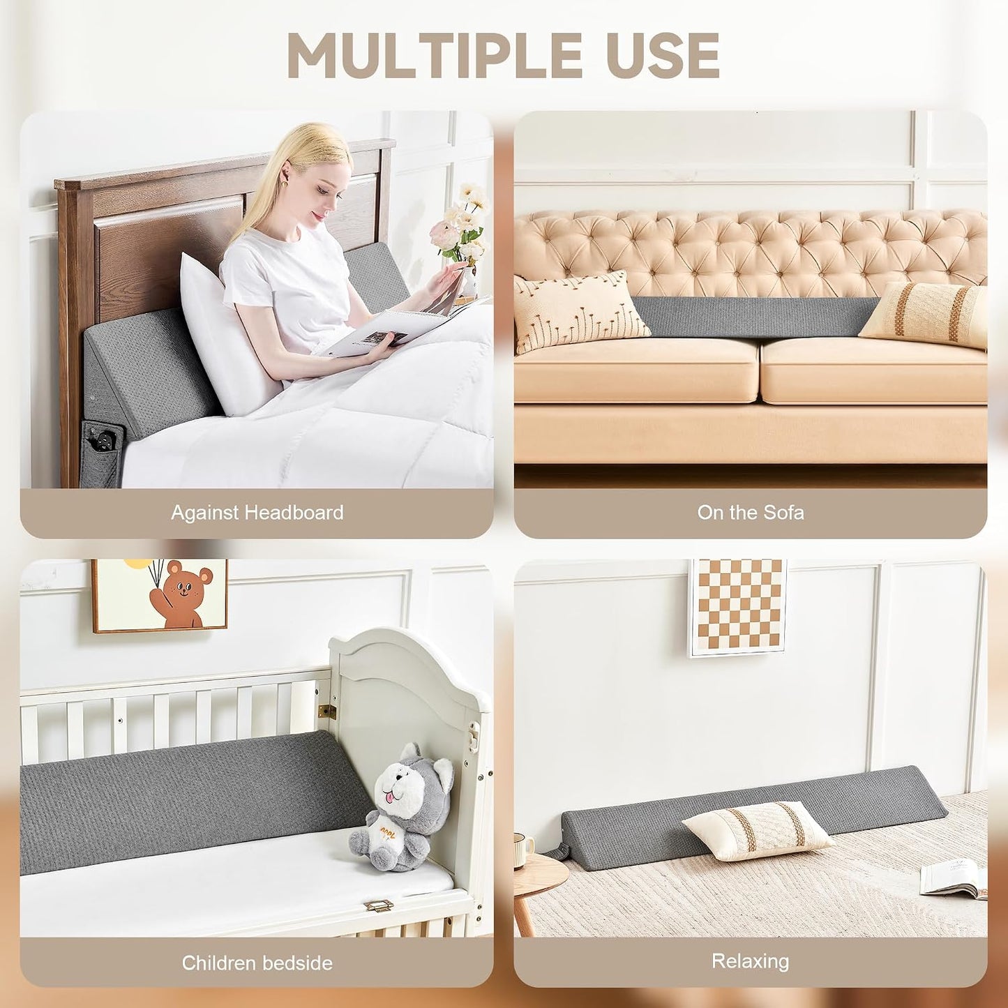 IFNOW Queen Size(60"x6"x10") Bed Wedge Pillow for Headboard, Mattress Gap Filler(0-8"), Bed Wedge for Gap Between Your Headboard and Mattress Dark Grey | High-Density Foam,Fills 0-8"Mattress Gap,Prevents Pillow & Items Falling,Works with Headboard or