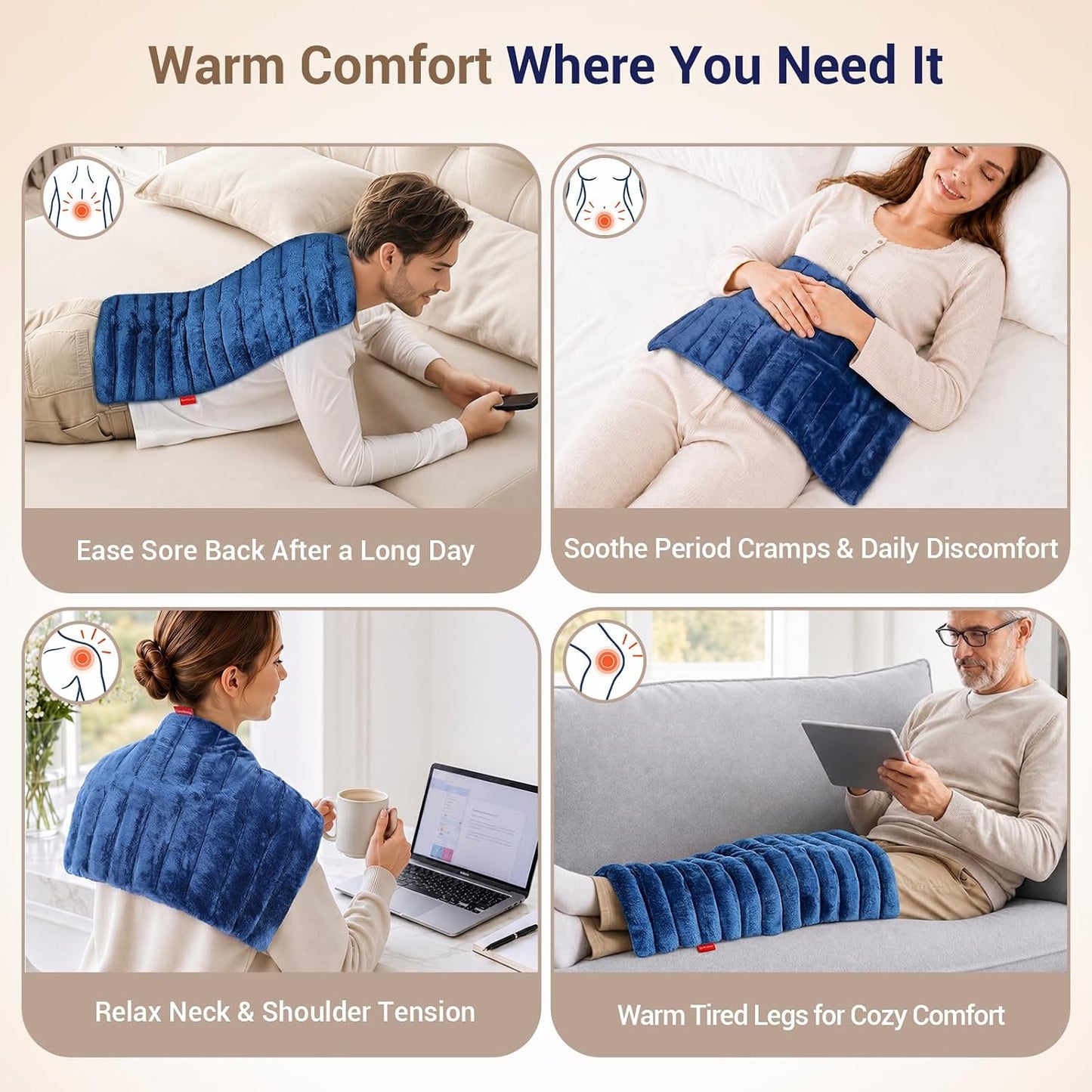 Comfytemp Microwave Heating Pad, 12"x22" Large Moist Heating Pad Microwavable Heat Pad for Back Pain Relief, Period Cramps, Weighted Hot Pack Warm Compress for Full Body Relaxation, Men Women Seniors