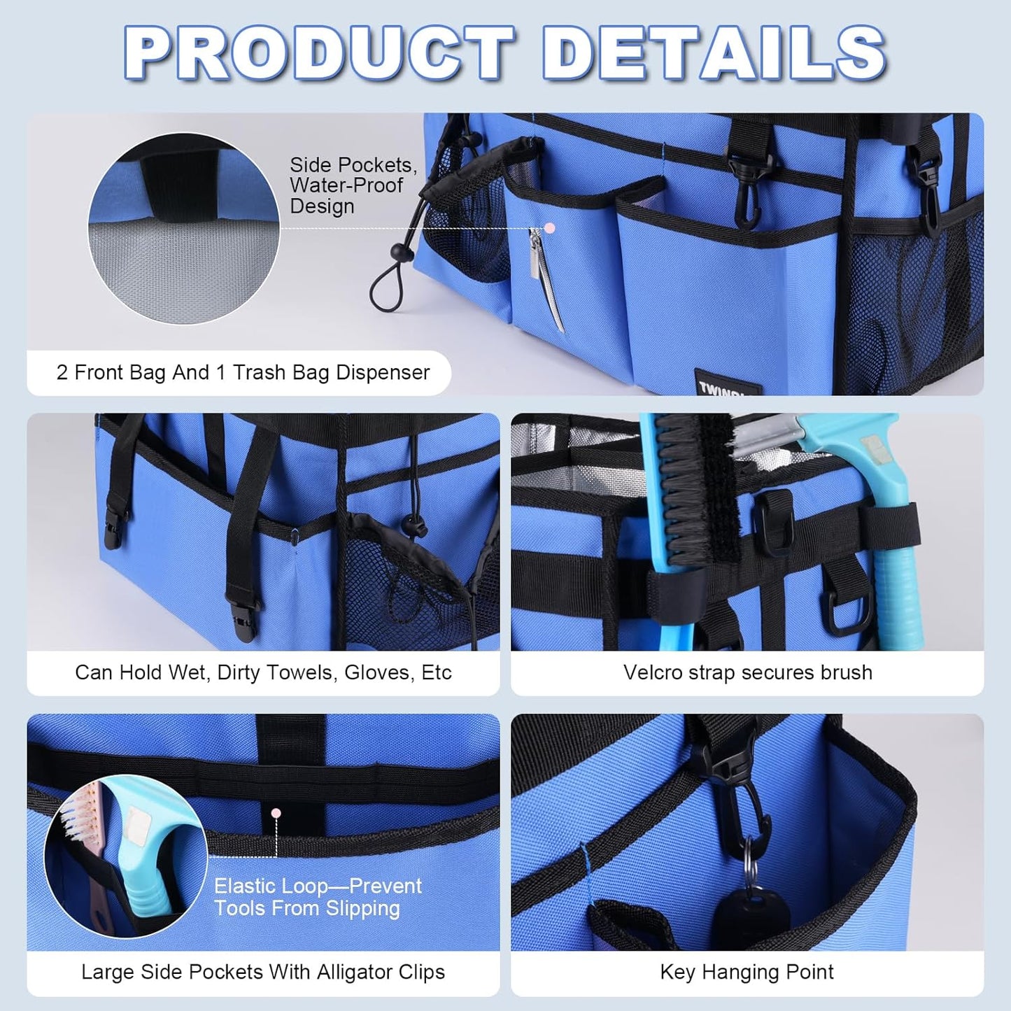 Extra Large Cleaning Caddy Bag with Built-In Support Board, Cleaning Tote Organizer with Removable Divider, Supply Carryall with Adjustable Shoulder Strap and Waist Belt for Cleaners & Housekeeper