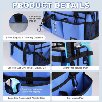 Extra Large Cleaning Caddy Bag with Built-In Support Board, Cleaning Tote Organizer with Removable Divider, Supply Carryall with Adjustable Shoulder Strap and Waist Belt for Cleaners & Housekeeper