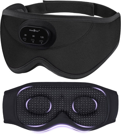 MUSICOZY Sleep Headphones Bluetooth 5.4 with Smart Timer 3D Eye Mask | Auto Shut Off Timer, 14-Hour Playtime, 100% Blackout, Removable Module Washable Design for Sleeping Travel and Meditation