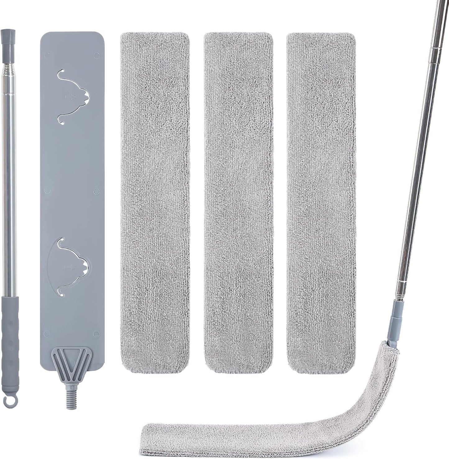 IVYROLL Skinny Duster with Extension Pole for Under Furniture | Under Appliance Cleaning Tool with 3 Microfiber Dusting Cloths, Retractable Flat Duster for Under Refrigerator, Gap