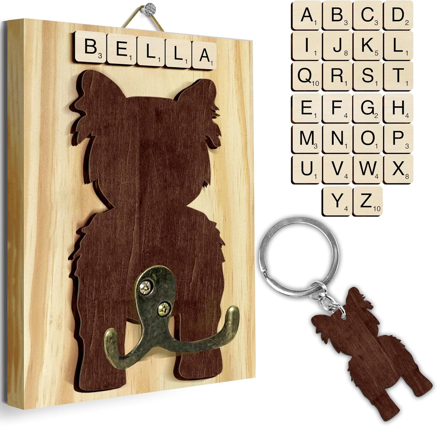 Dog Leash Holder Wall Mount, Pet Harness Hanger with Scrabble Letters, Dog Collar Organizer for Entryway, Memorial Cat Leash Holder for Wall, Pet Loss Gifts, Keepsake, Home Decor PF212-NAT