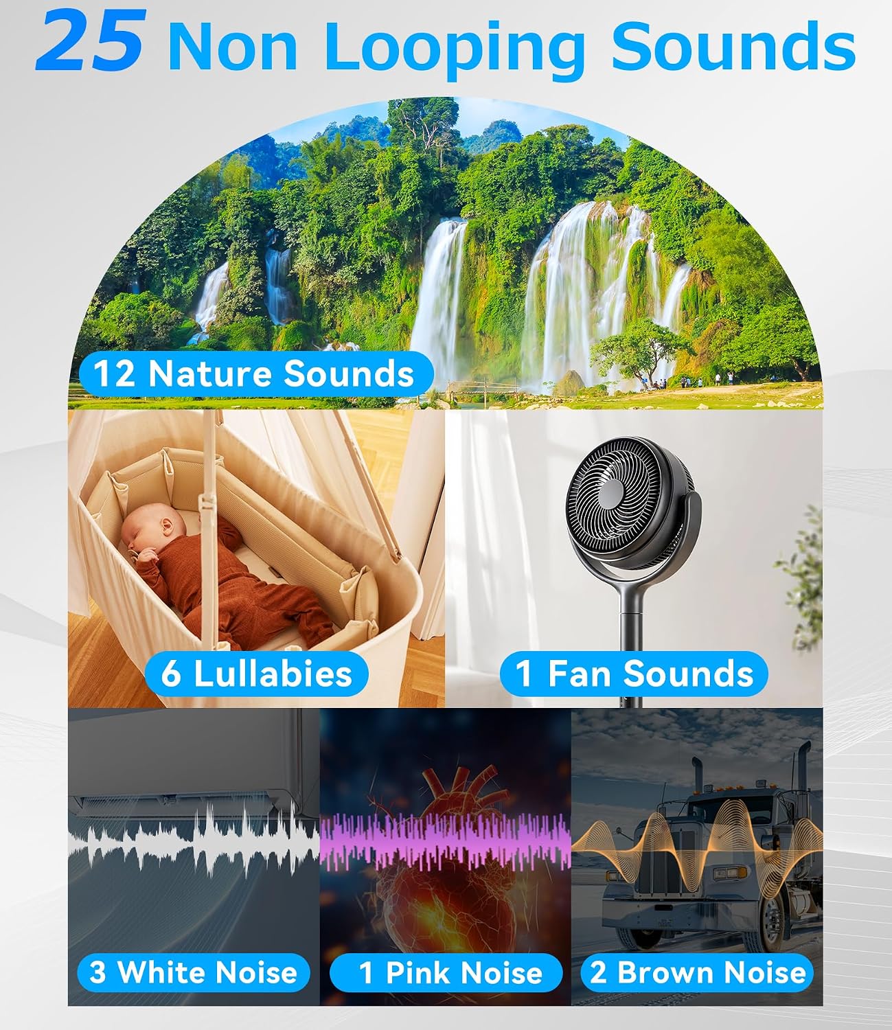 Sound Machine Alarm Clock for Sleep: Digital Alarm Clocks for Bedrooms, 25 Soothing Sounds, 7 Gentle Wake-up Sounds, 16 Adjustable Volume & Timer, Memory Function (Gray)