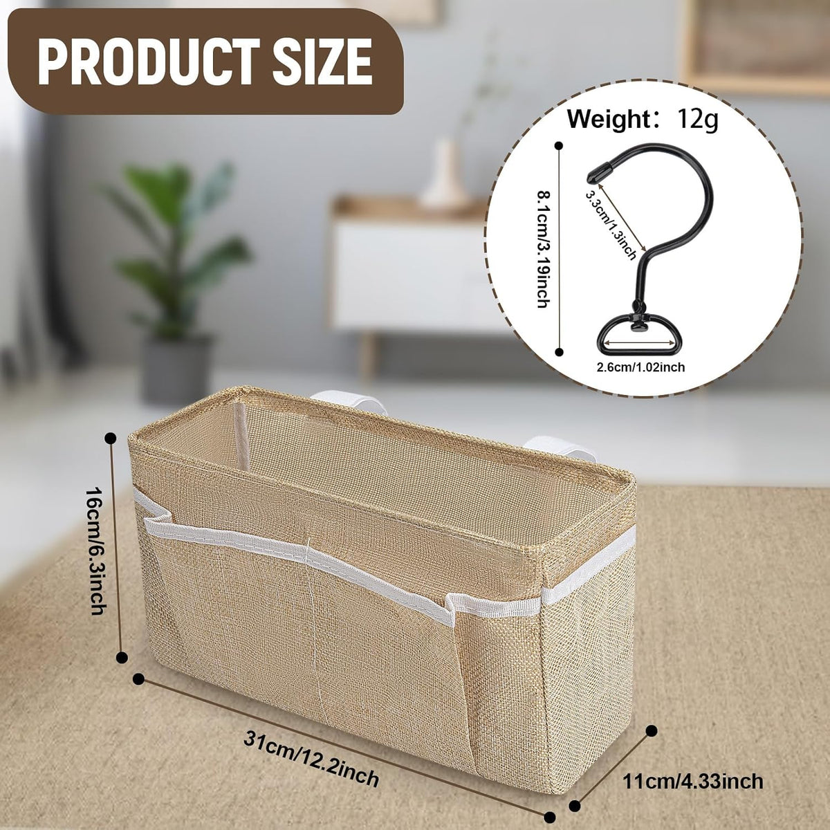Bedside Caddy, bedside organizer, Hanging Organizers (Beige)