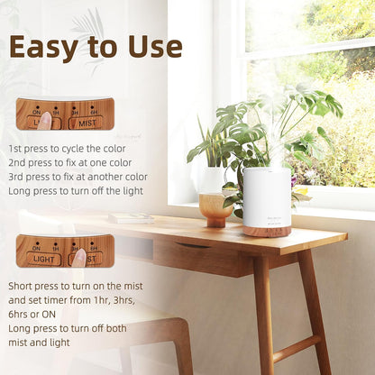 ASAKUKI Essential Oil Diffuser for Home 300 ml Quiet | Automatic Shut-Off, Aromatherapy Diffuser, 7 LED Lights for Living Room, Kitchen, Bedroom, Hotel - Light Brown