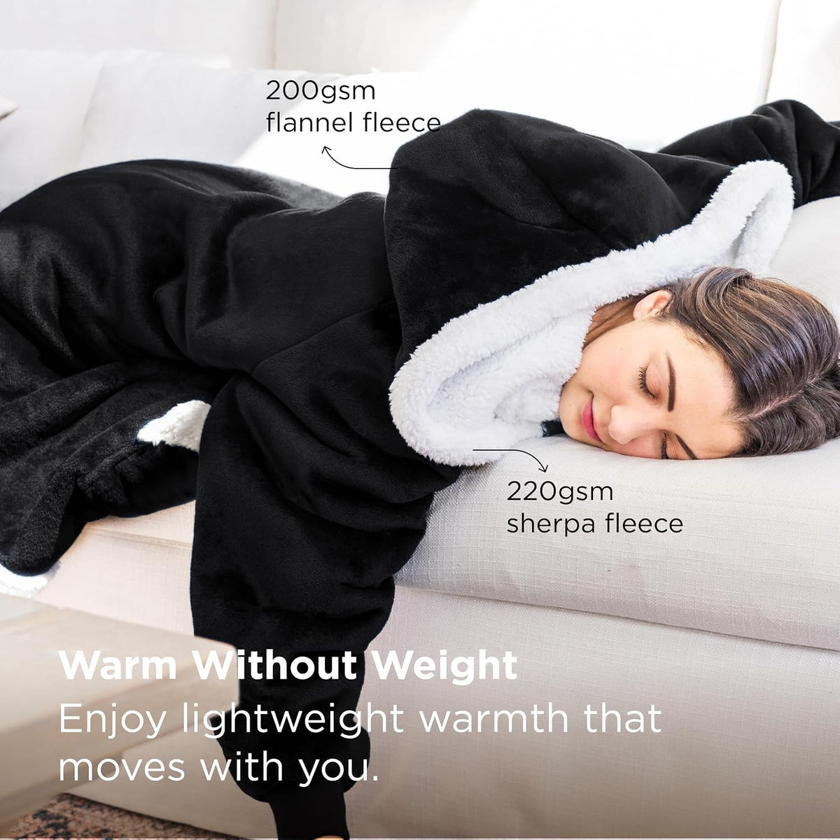 Bedsure Wearable Blanket Sherpa Hoodie Gifts, Sweatshirt, Grey, Standard
