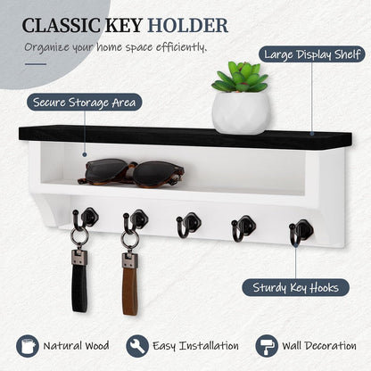 Nekon Key Holder Wall Mount, Wall Organizer Shelf with 5 Key Hooks | Wall Mounted Key Rack Room Decor for Home and Apartment Essentials