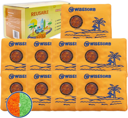 Wisesorb 500g 2pcs Rechargeable Car Dehumidifier Moisture Absorbers Bags, Reusable Desiccant Color Indicating Silica Gel Packets, Microwave Reactivated Visible Desiccant Packs for Car Closet Basement
