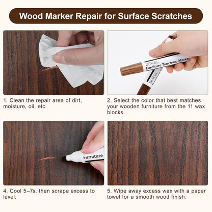 DEWEL Wood Furniture Repair Kit, New Upgrade Wood Fillers, Furniture Touch Up Markers, Wax Sticks, Wood Putty with Beeswax for Cracks, Wood Hole, Scratches, Floor, Table, Door
