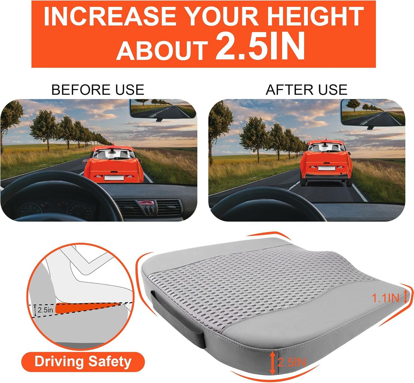 Lofty Aim Car Seat Cushion, Memory Foam Car Seat Cushions for Long Driving | Comfy Car Seat Pillow for Pain Relief, Driver Seat Cushion Adds Height, Butt Cushion for Car, Truck, Office Chair, Black