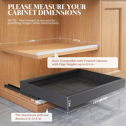 Seinloes 4 Pack Expandable Pull Out Cabinet Organizer 21"Deep With Raising Pad for Framed Cabinets,Upgrade 3 Slide Rails Slide Out Drawers,No Drill Roll Out Shelves,Adjustable Width 12.1"-20.4" White