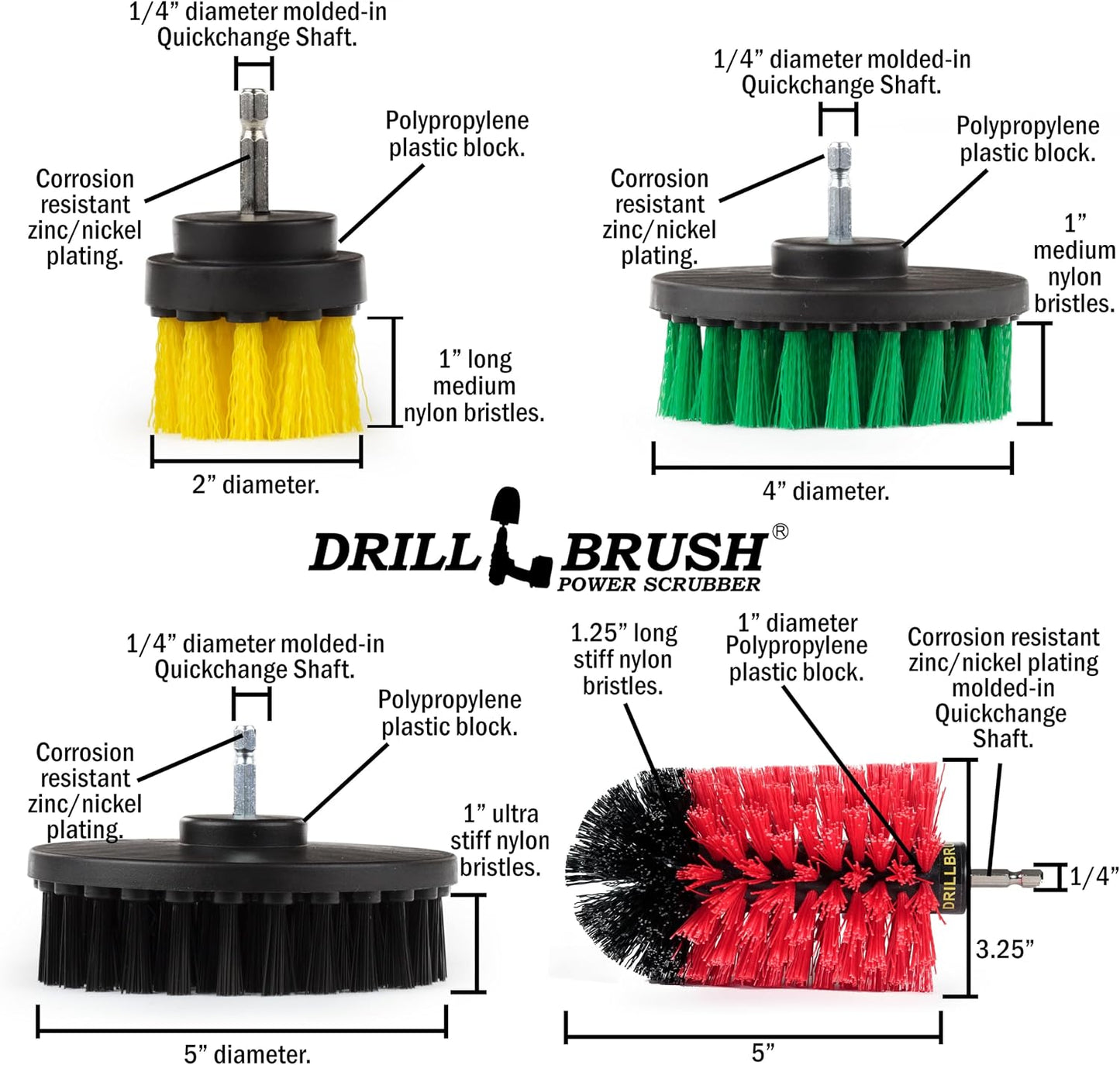 Grout Cleaner Kit - Bathroom Drill Brush Attachment Set - Shower Cleaner | Household Cleaning Supplies - Tub Scrubber - Toilet Brush - Spotless Tiles - Power Scrubbing Nylon Bristles