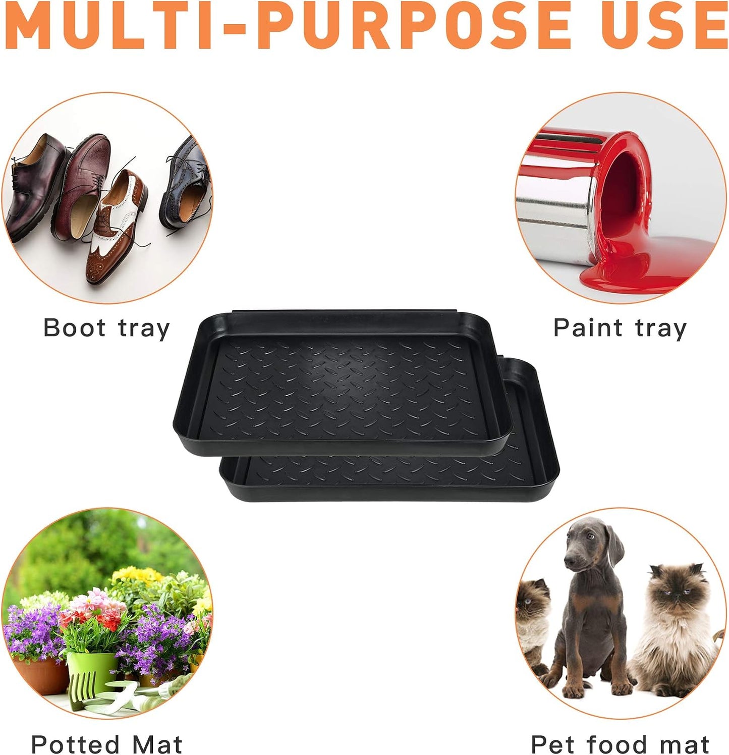 Set of 3 Square Boot Tray, Plastic Utility Shoe Mat Tray, 13.7x10.6x1inch | Black Multi-Function Boots Drying Pad for Entryway Indoor and Outdoor Use in All Seasons