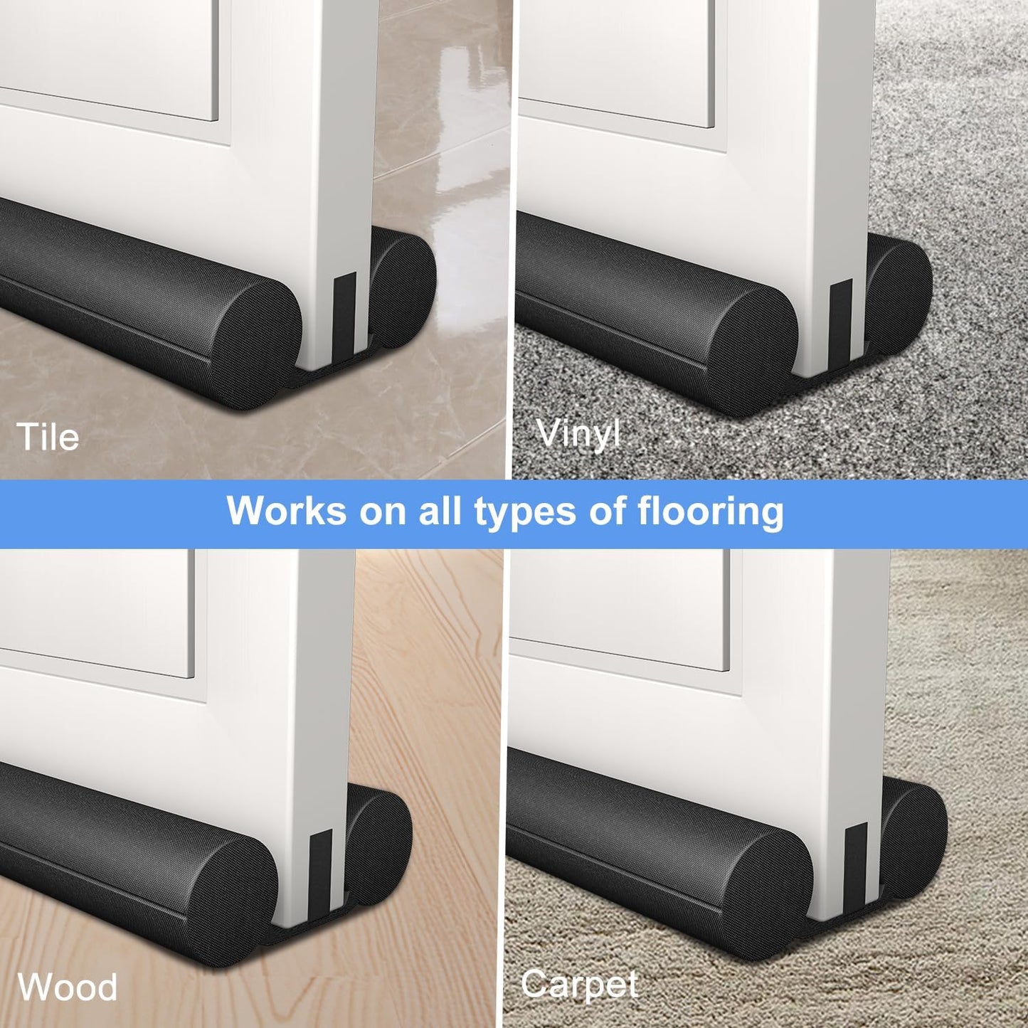 2 Pack Large Door Draft Stopper for Bottom of Doors 36 Inch Door Sweep Weather Stripping Noise Blocker Under Door Draft Noise Black Stoppers Adjustable Twin Door Sweep Draft (2 Pack)