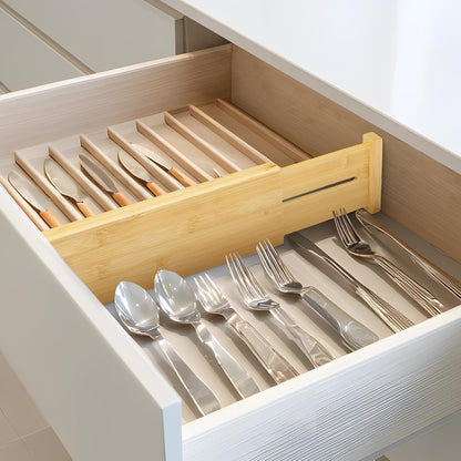 VaeFae 6-Pack Adjustable Bamboo Drawer Dividers, Expandable Drawer Organizer for Kitchen Utensils, Clothes, Bathroom, Office – Fits Drawer Interiors 16.6" to 21.8"
